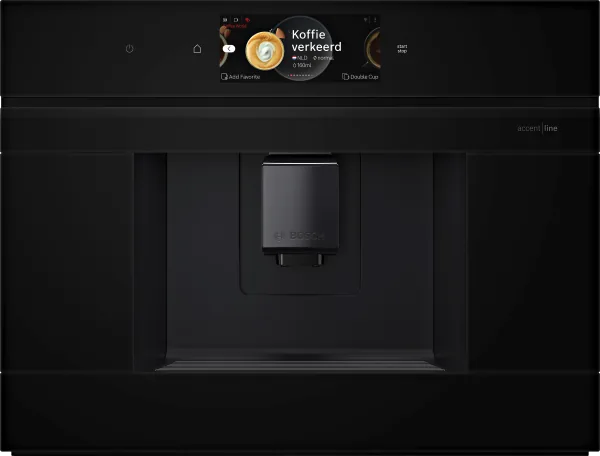 Bosch CTL9181B0 sett forfra, sort front med fargeskjerm øverst og kaffeutløp i midten